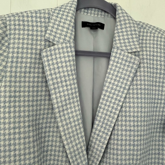 Ann Taylor The Petite Greenwich Blazer in Houndstooth Light Blue & White Size 10 - Picture 9 of 16